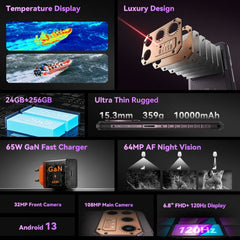IIIF150 Raptor robuste 6.8 ''FHD + 120Hz affichage 24GB + 256GB 10000mAh 108MP ultra-mince robuste Android 13