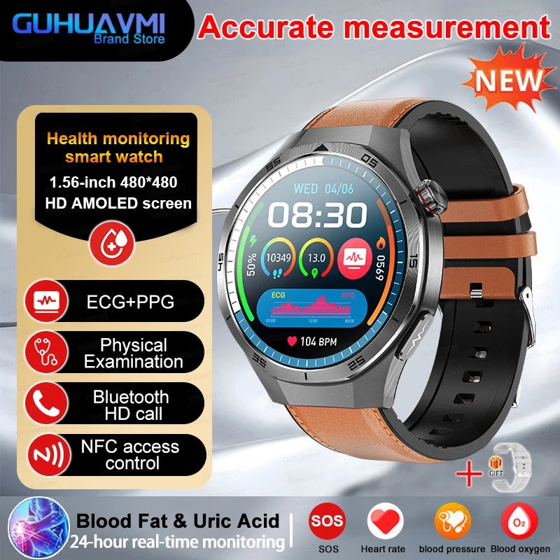 2025 nouveau pour HUAWEI montres de santé lipides sanguins acide uricique pression artérielle analyse du corps montre intelligente ECG + PPG horloge Smartwatch hommes