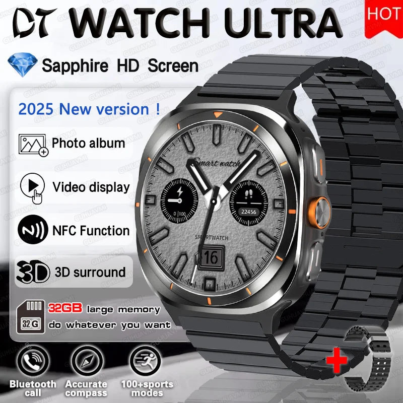 2025 nouveau pour HUAWEI DT montre Ultra 7 SmartWatch 32 go de mémoire TWS musique vidéo NFC Bluetooth appel HD saphir écran Bracelet intelligent