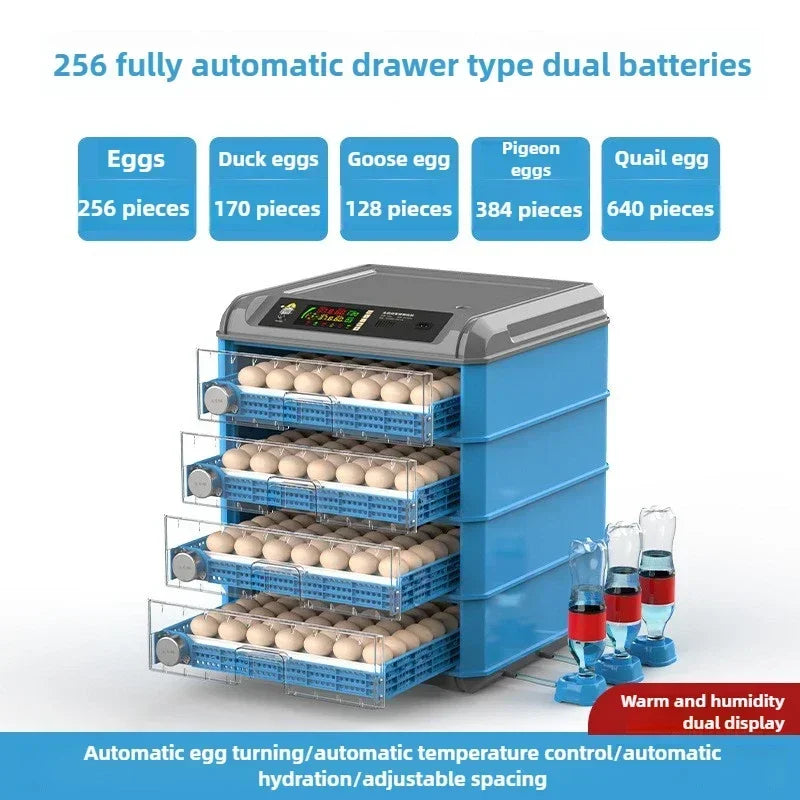 Incubateur d'œufs de capacité 256 à 500, Machine à couver double puissance entièrement automatique, rouleau de poussin, contrôle automatique de la température et de l'humidité