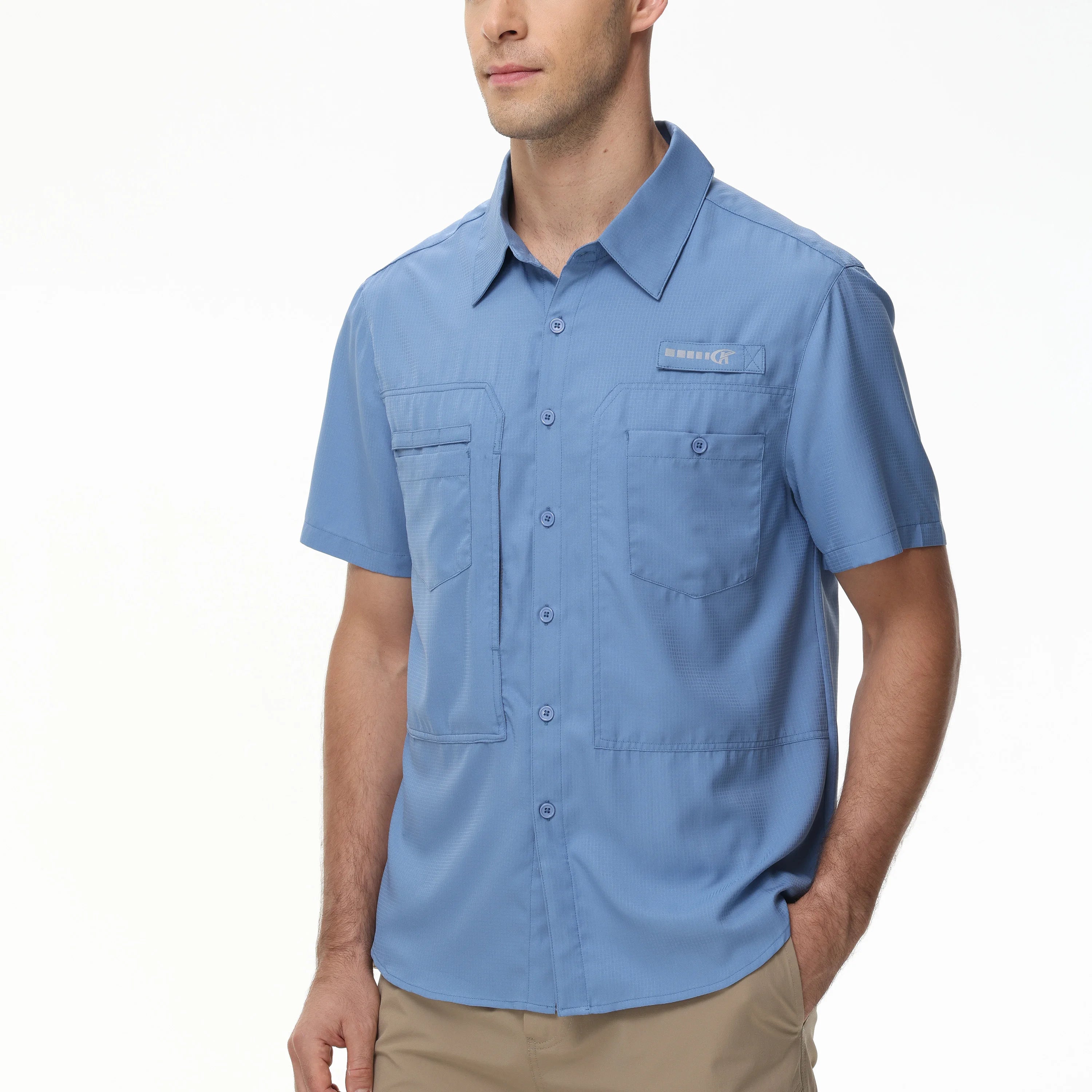 Chemises de pêche respirantes pour hommes, chemise de pêche Cargo décontractée à manches courtes UPF 50+, chemises tactiques boutonnées, chemisier pour l'extérieur