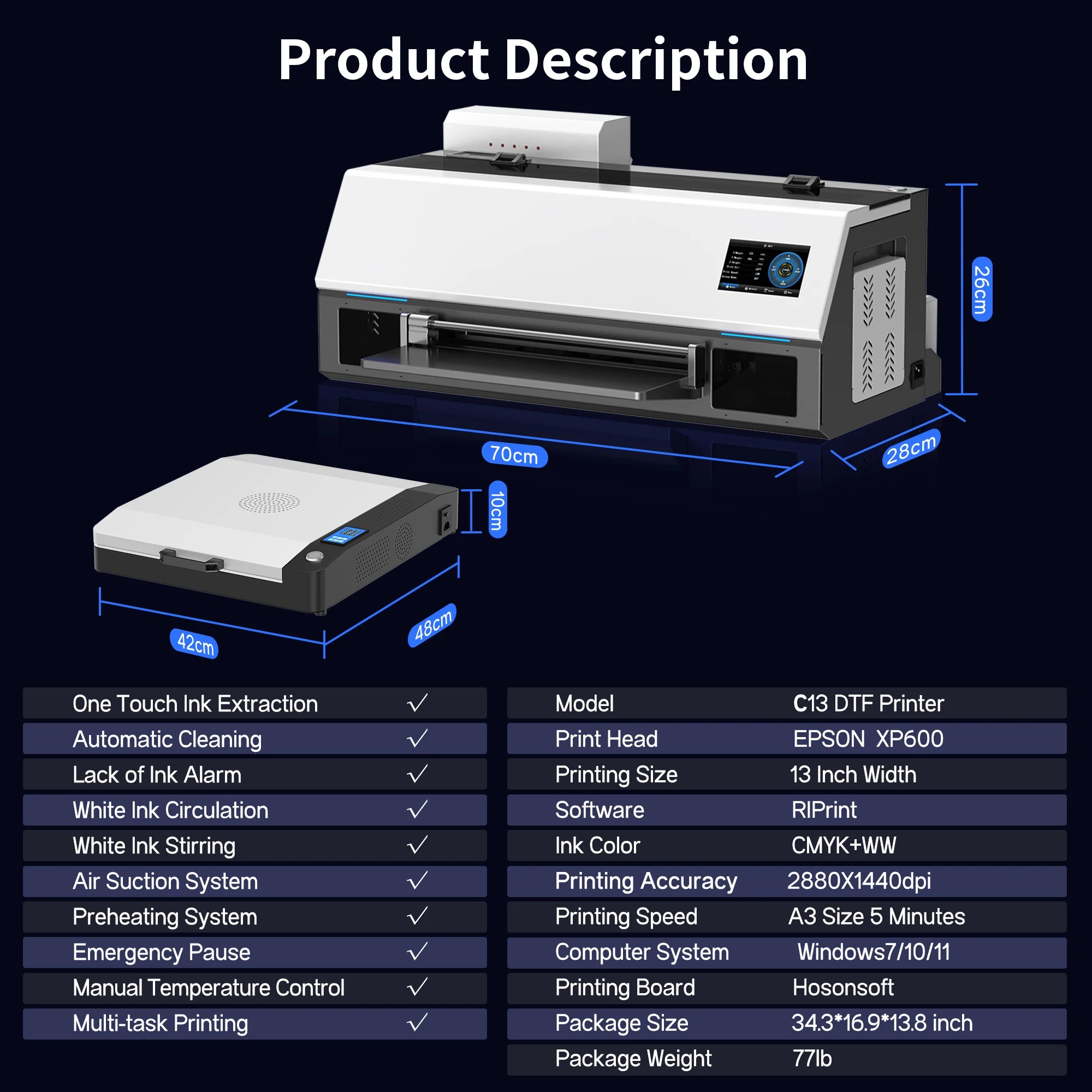 Colorsun A3 DTF imprimante pour Epson XP600 DTF Machine d'impression Impresora A3 DTF imprimantes pour T-Shirts sweats à capuche tout tissu