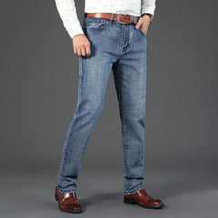 Wthinlee marque droite Stretch classique bleu noir nouveaux hommes d'affaires jean décontracté travail Denim pantalon mâle marque vêtements