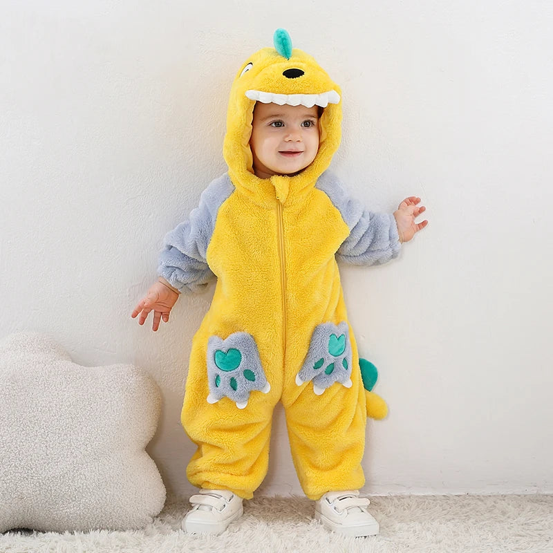 Joli dinosaure nouveau-né bébé fille vêtements body en peluche doux chaud enfant en bas âge combinaison Halloween enfant infantile pyjamas salopette fermeture éclair