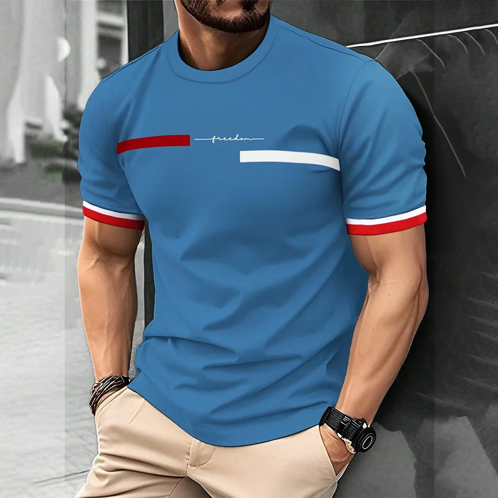 2025 été hommes T-Shirt surdimensionné 3D rayure lettre impression Streetwear Hipster T-Shirt décontracté à manches courtes coton confort ajustement