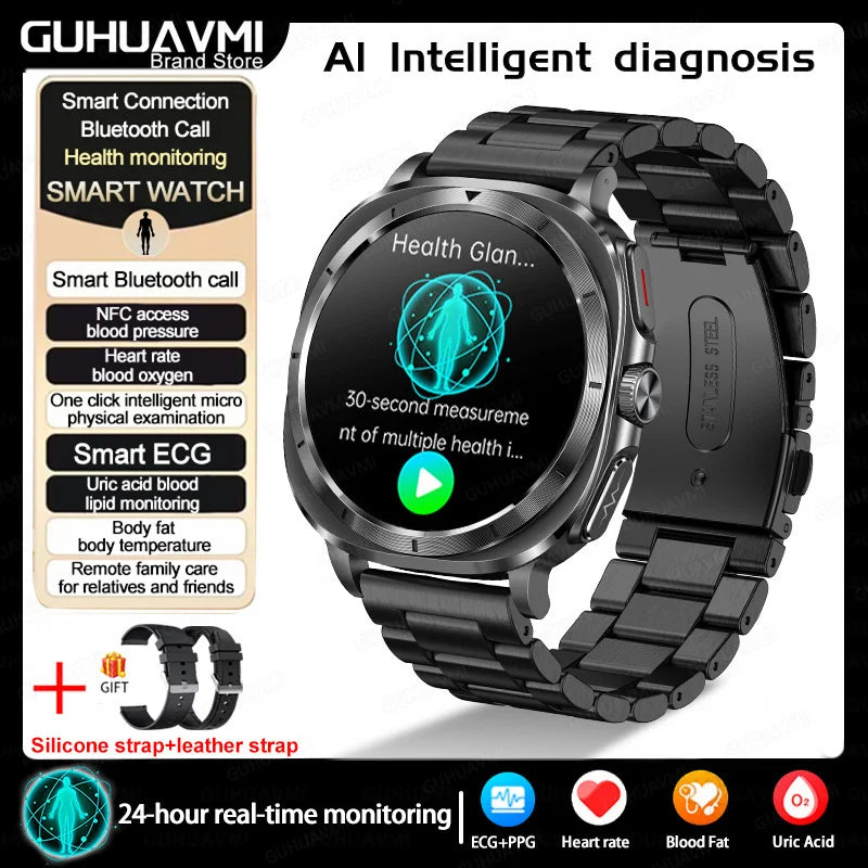 2025 nouveau pour Samsung Galaxy montre 7 acide urique pression artérielle oxygène sanguin analyse du corps montre intelligente ECG + PPG horloge Smartwatch hommes
