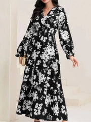 Robe Sexy à col en v pour femmes, nouvelle collection automne, gâteau imprimé à la mode, manches longues, longueur moyenne à longue, décontractée, confortable