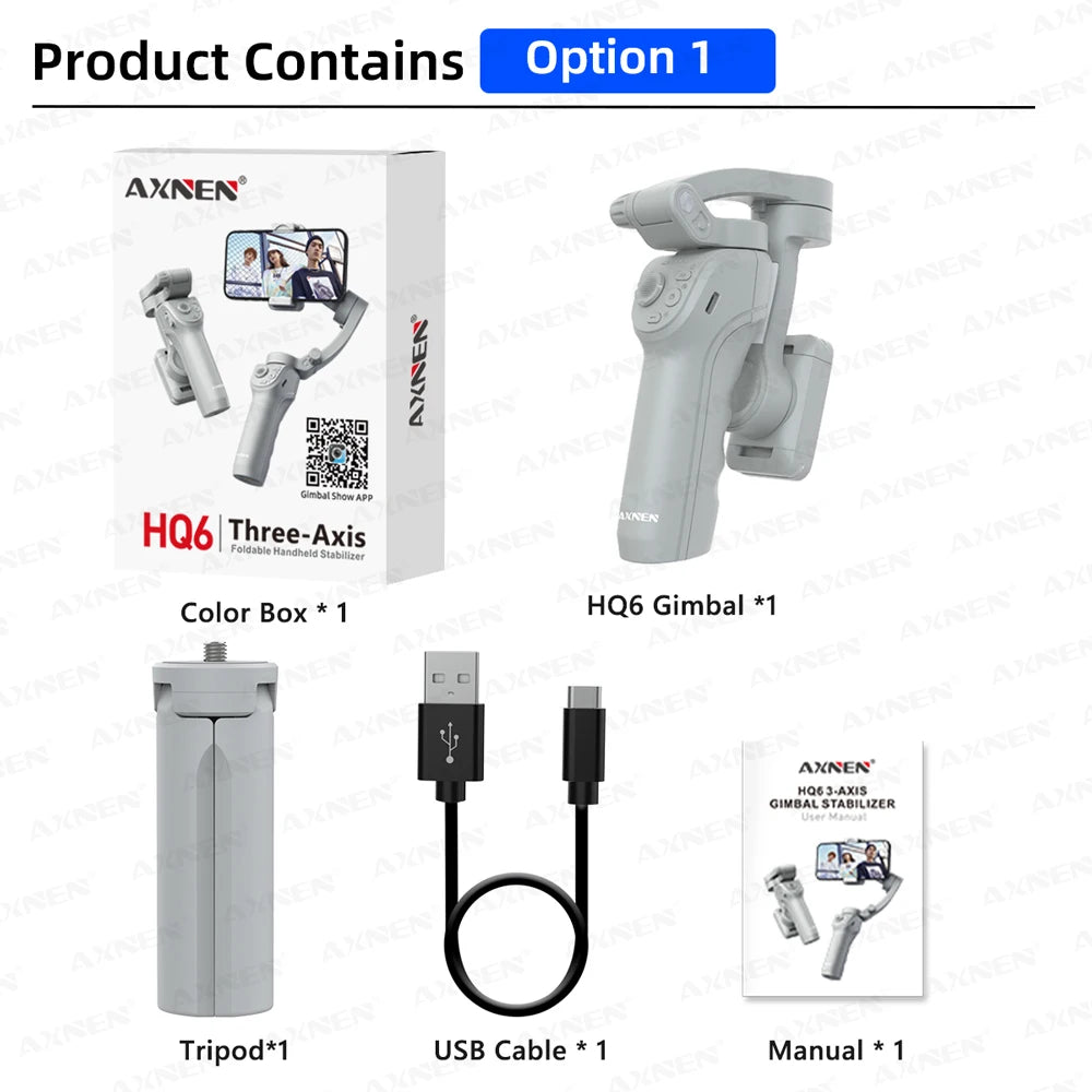 AXNEN HQ6 Gimbal à Main 3 Axes Intelligent avec Lumière de Remplissage pour iPhone, Samsung, Huawei, Xiaomi, VIVO, OPPO, Suivi du Visage, Kit TikTok et Vlog