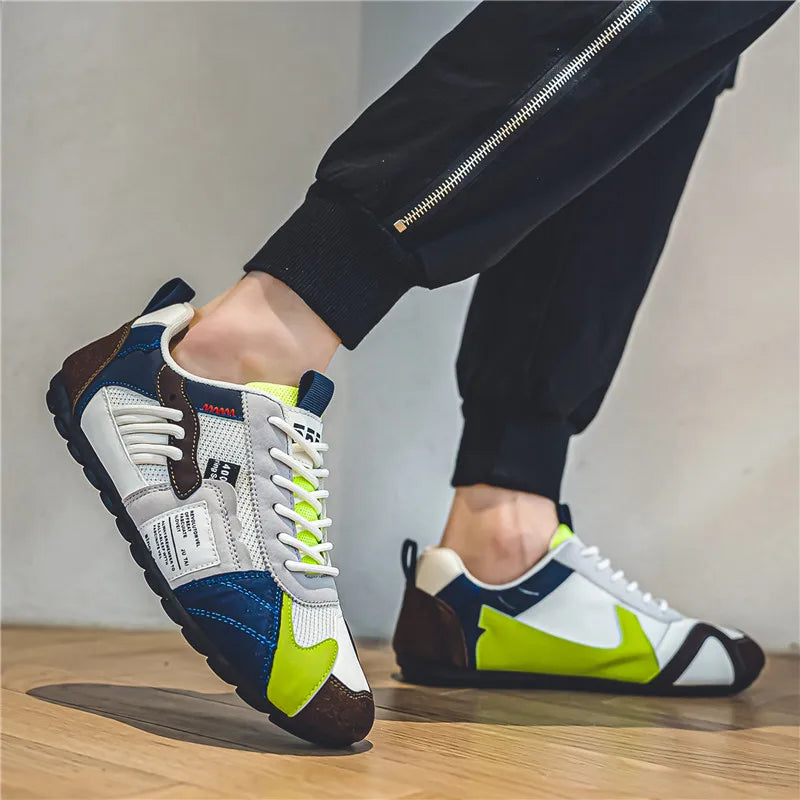Chaussures de sport décontractées pour hommes, mocassins quatre saisons, baskets en cuir à lacets, confortables et respirantes, personnalité de conception tendance