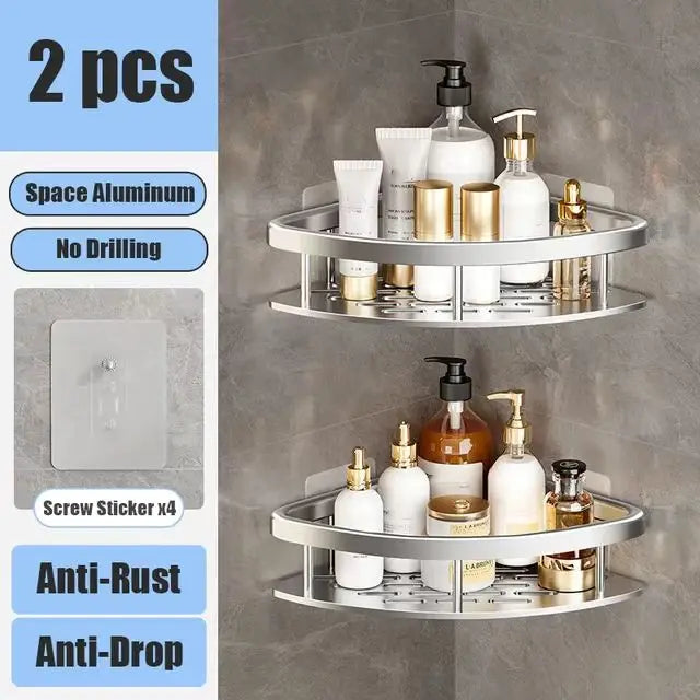 HOShelf-Rangement de toilette mural en aluminium T1, sans perceuse, bouteille de shampoing, coin de douche, accessoires de cuisine