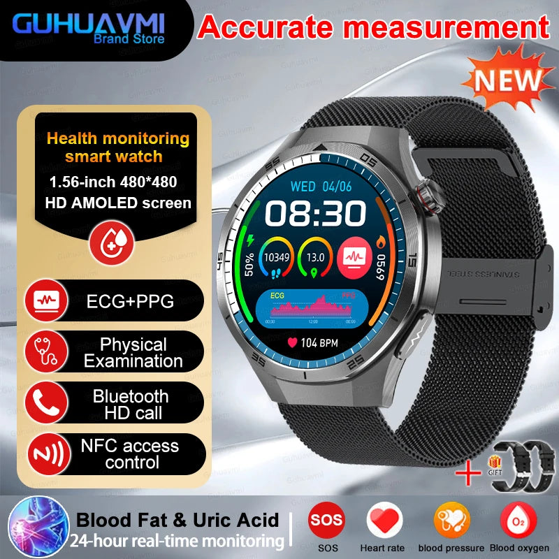 2025 nouveau pour HUAWEI montres de santé lipides sanguins acide uricique pression artérielle analyse du corps montre intelligente ECG + PPG horloge Smartwatch hommes