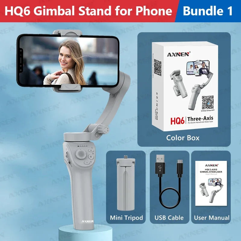 Handheld 3-Axis Smartphone Gimbal Stabilizer with Anti-Shake, Built-in Fill Light, Ideal for iPhone Android Vlogging and Tiktok