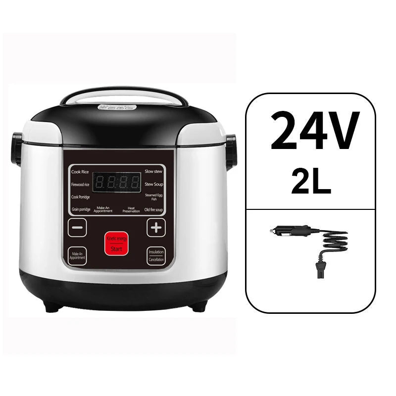 Cuiseur à riz Portable pour voiture, camion électrique 2L, multi-cuiseur, soupe, bouillie, cuisson des aliments, cuiseur vapeur, boîte à déjeuner électrique 12V ou 24V