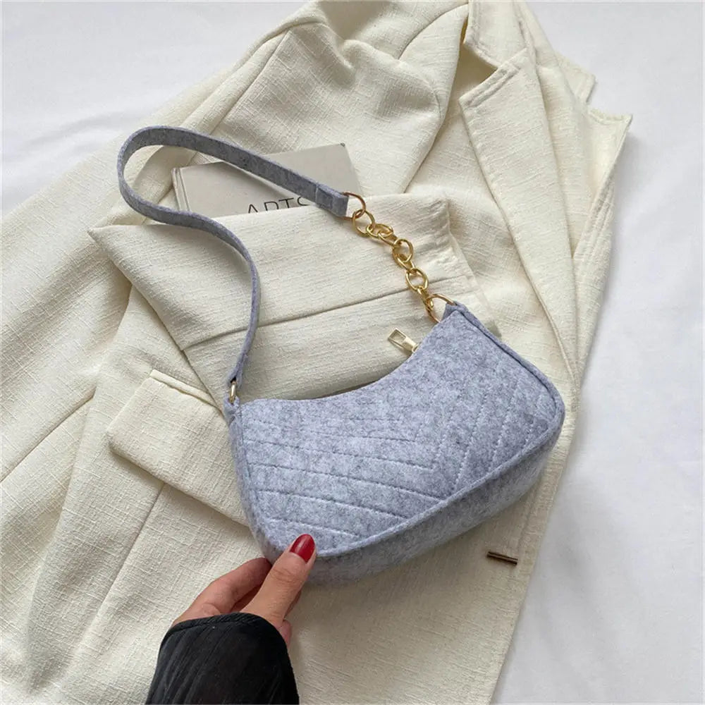 Sacs à bandoulière en tissu feutré pour femmes, pochette sous les bras à petite poignée, pochette de luxe de couleur unie, sac à main avec bourse