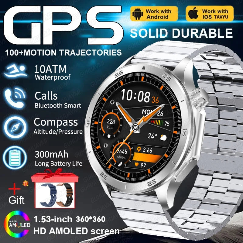 Montre connectée GPS pour hommes, avec boussole, altimètre de pression, étanche IP68, appel Bluetooth, écran AMOLED, nouveau, 2025