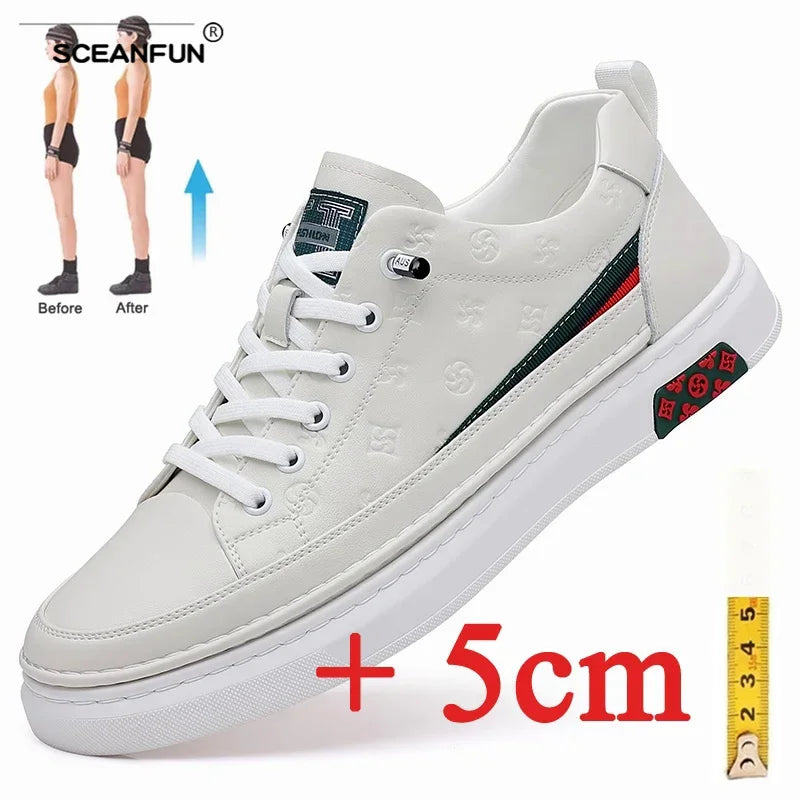 Mocassins de Luxe en Cuir Souple Blanc pour Homme, Chaussures de Printemps, artificiel évateur, Hauteur Augmentée de 5cm, Baskets, 2024