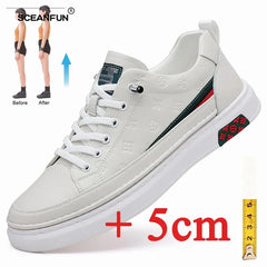 Mocassins de Luxe en Cuir Souple Blanc pour Homme, Chaussures de Printemps, artificiel évateur, Hauteur Augmentée de 5cm, Baskets, 2024