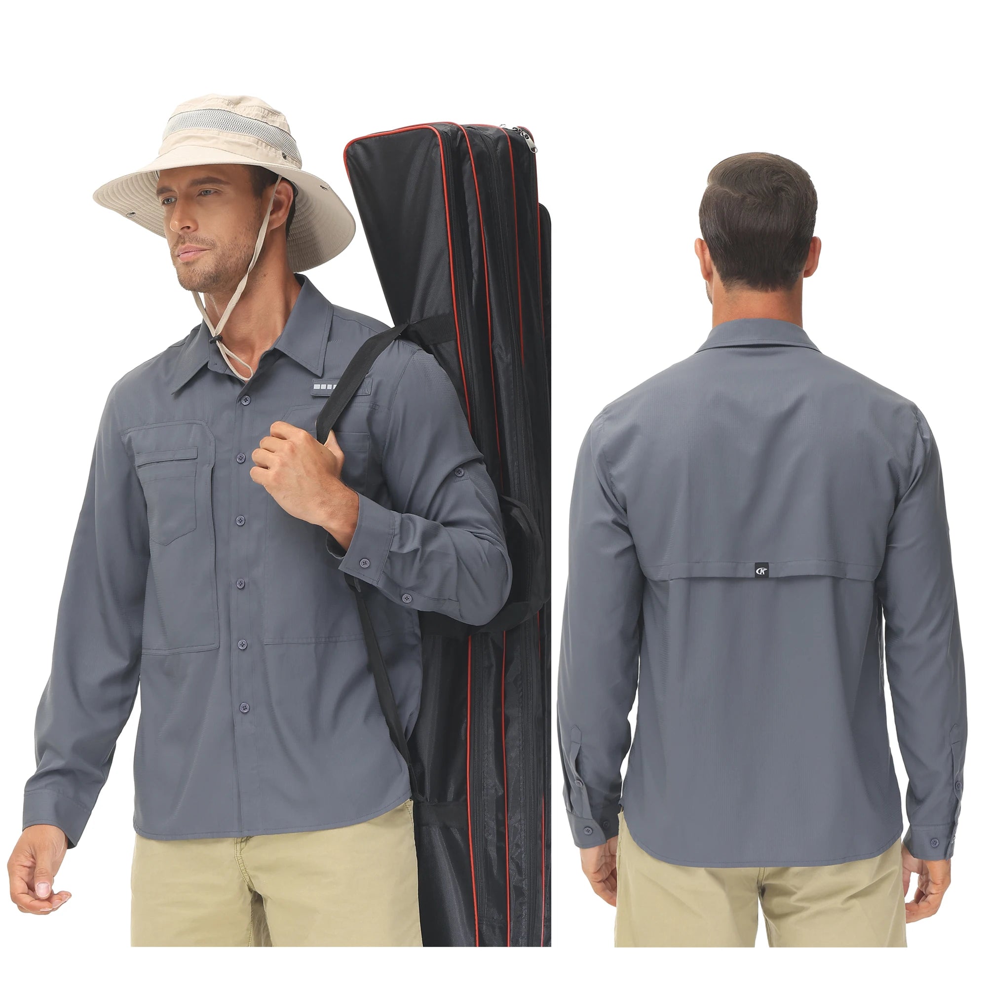 Chemises de pêche décontractées à manches longues UPF 50+ pour hommes, chemise de pêche boutonnée légère et respirante avec protection solaire avec maille arrière