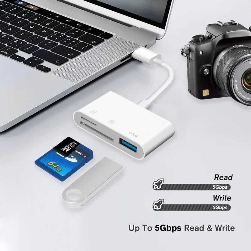 Lecteur de carte SD TF 3 en 1 pour Apple iPhone 14 12 13 11 Pro Max XR XS USB C Convertisseur de caméra pour iPad Android Ordinateur portable OTG Adaptateur