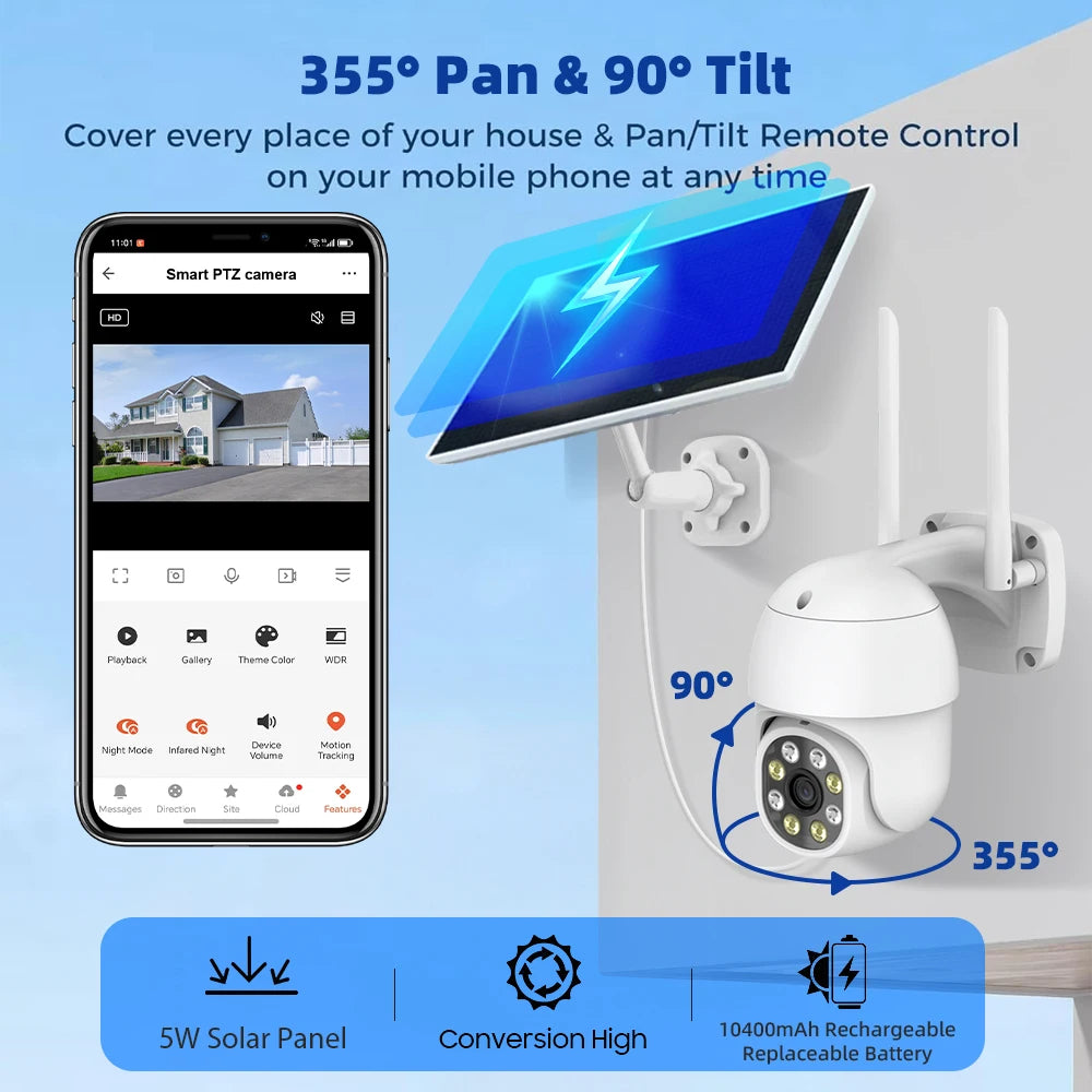 Tuya Smart Life APP 3MP WiFi batterie solaire suivi de mouvement Site patrouille PIR Surveillance sécurité extérieure PTZ couleur lumière caméra