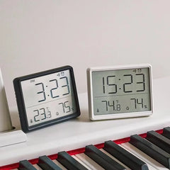 Horloge murale numérique mince avec alarme LCD, affichage de la température et de l'humidité, support adhésif pour horloge électronique de cuisine multifonctionnelle