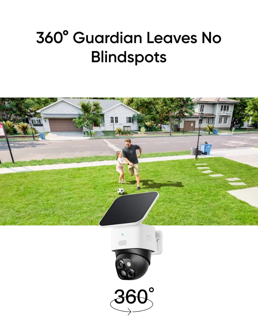 eufy SoloCam S340 Caméra de sécurité solaire Caméra extérieure sans fil 360 °   Surveillance sans points aveugles 2,4 GHz Wi-Fi sans frais mensuels