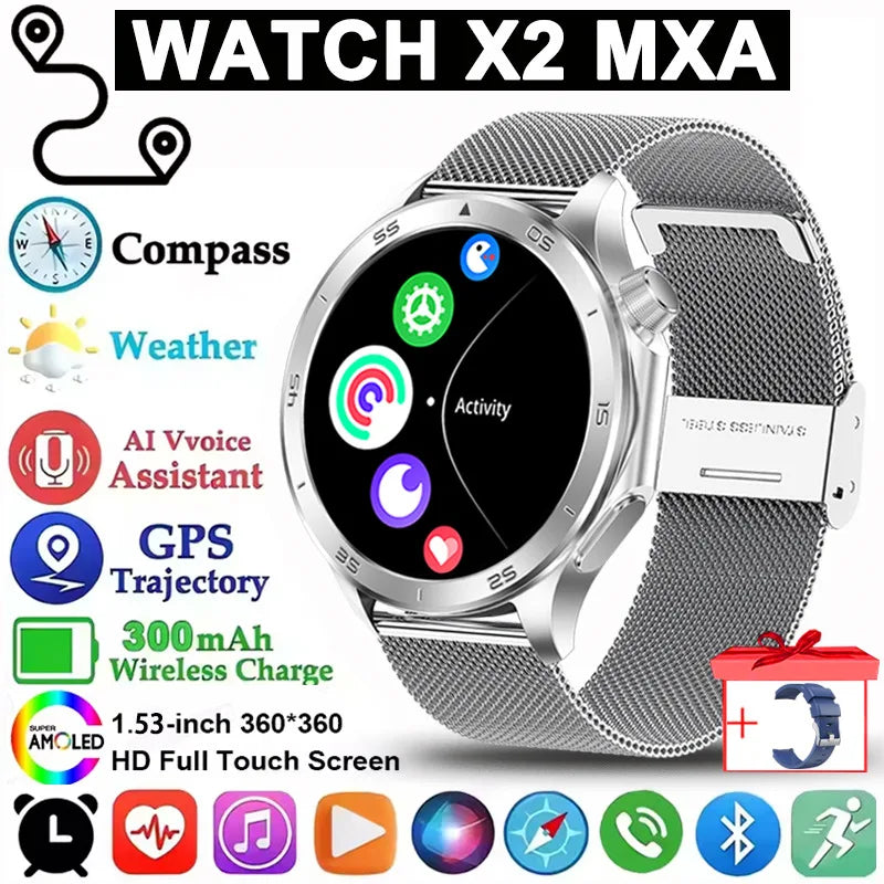 Pour montre OPPO X2 sport montre intelligente hommes HD écran GPS tracker boussole Bluetooth appel fréquence cardiaque étanche montre intelligente 2025 nouveau