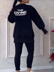 Sweat-shirt décontracté pour femmes, ensemble de sport, mode automne hiver, solide, ample, irrégulier, haut et pantalon Slim, ensembles deux pièces