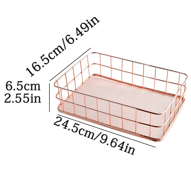 Panier de rangement en fer et métal doré de Style nordique, support multifonctionnel de bureau pour articles divers, boîte de rangement de bijoux