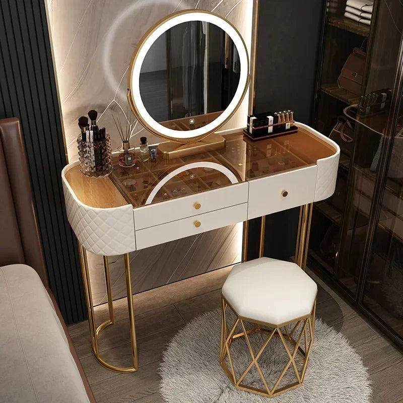 Miroir de maquillage de luxe avec lumière LED, meuble de rangement pour chambre à coucher, salon