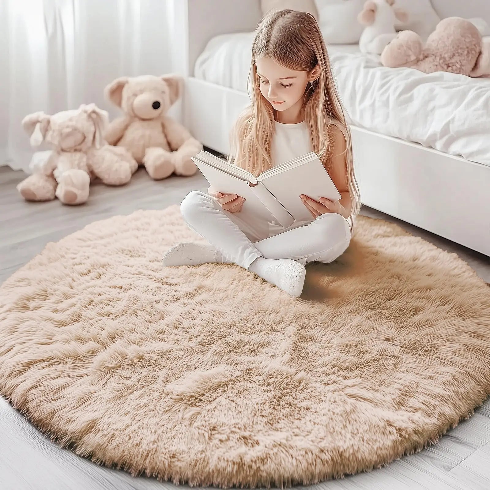 Olanly nouveaux tapis ronds en peluche pour salon tapis de chambre antidérapants tapis ronds lavables en Machine pour enfants décor à la maison esthétique