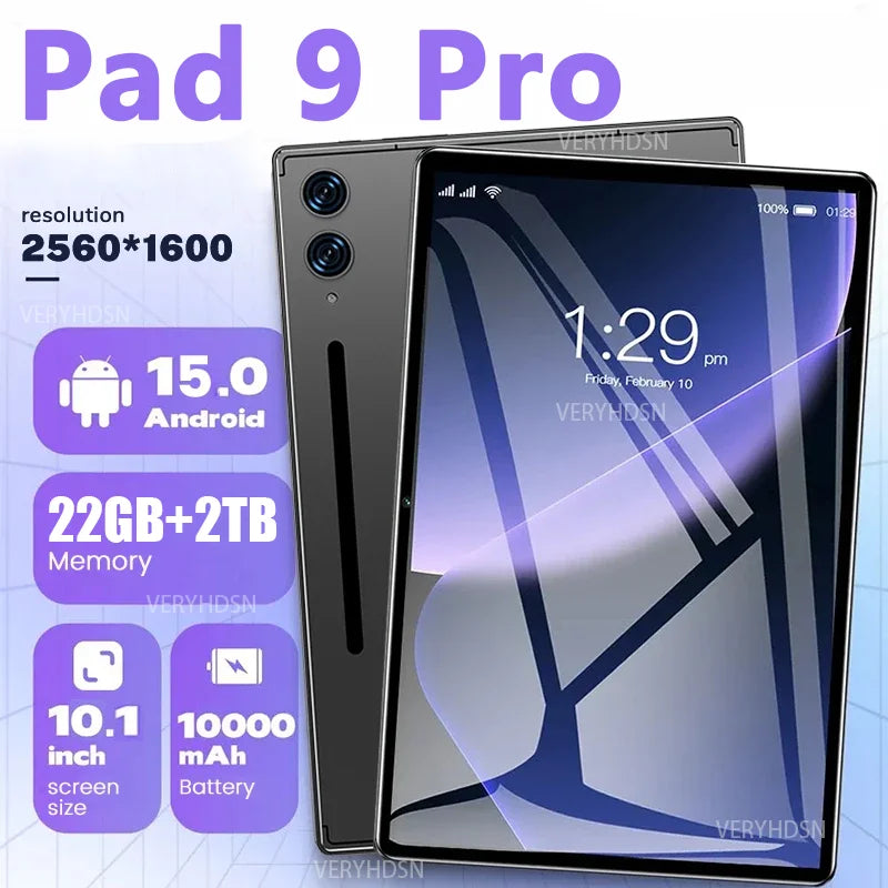 2025 Pad 9 Pro tablette Android 15 22GB + 2T Tablette Snapdragon888 tablette PC 10000mAh Version mondiale originale 5G double carte SIM WiFi