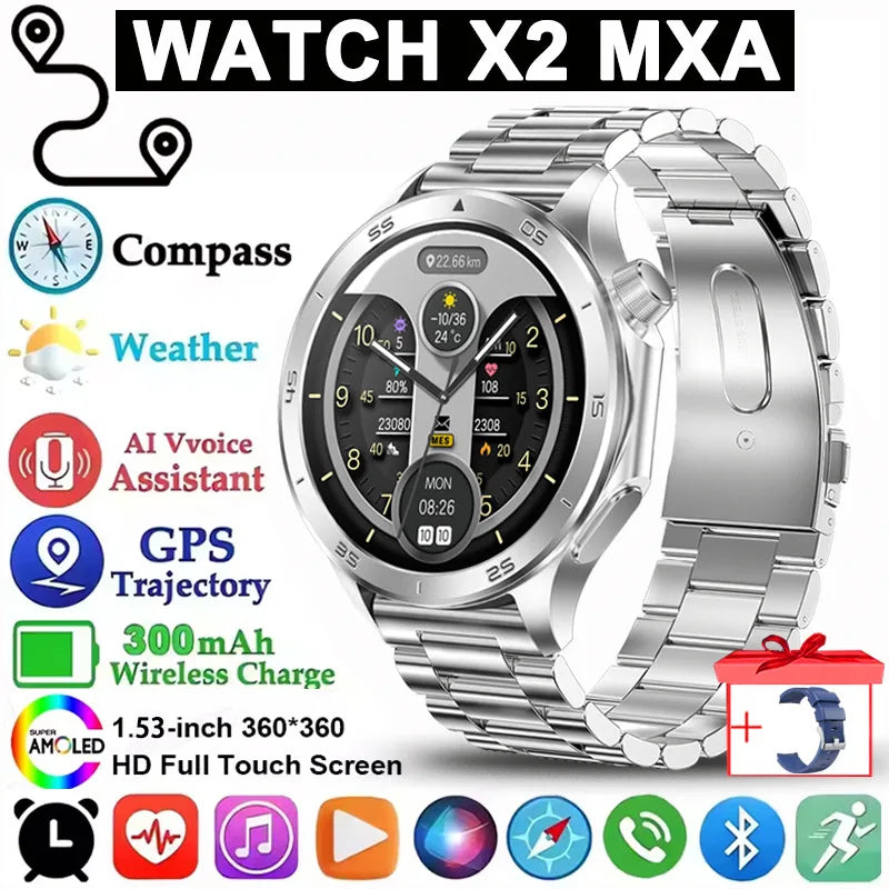 Pour montre OPPO X2 sport montre intelligente hommes HD écran GPS tracker boussole Bluetooth appel fréquence cardiaque étanche montre intelligente 2025 nouveau