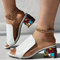 Femmes sandales en cristal 2024 nouveau printemps été sandales à bout ouvert talons carrés plage mode sandales femmes Sandalias De Mujer