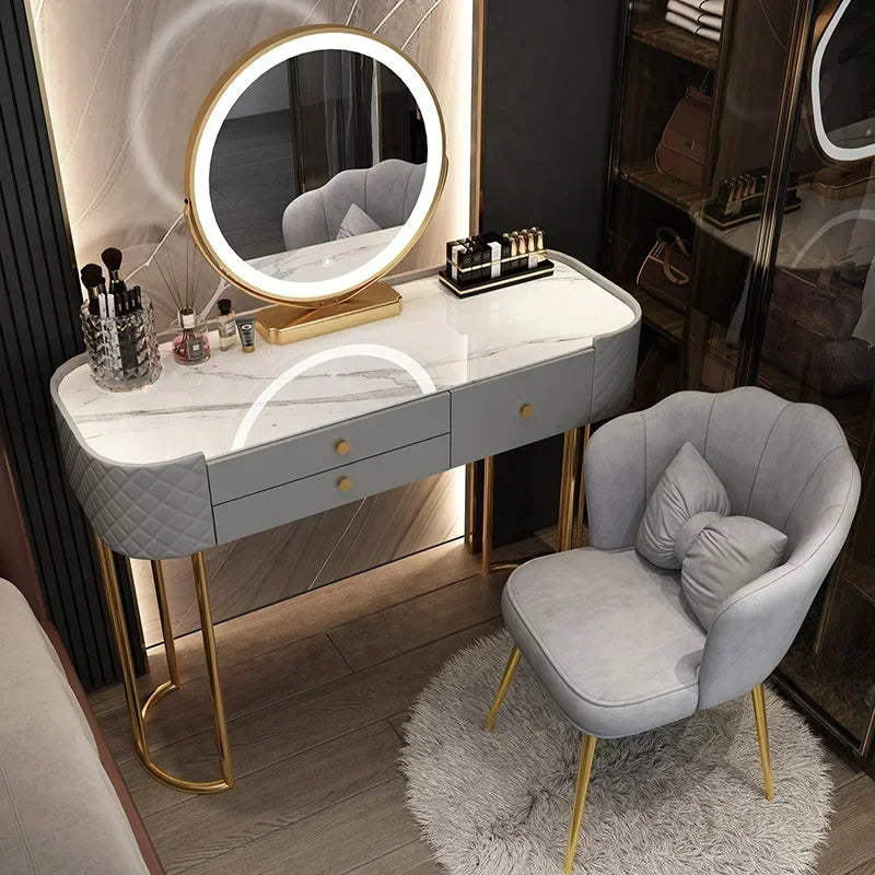 Miroir de maquillage de luxe avec lumière LED, meuble de rangement pour chambre à coucher, salon