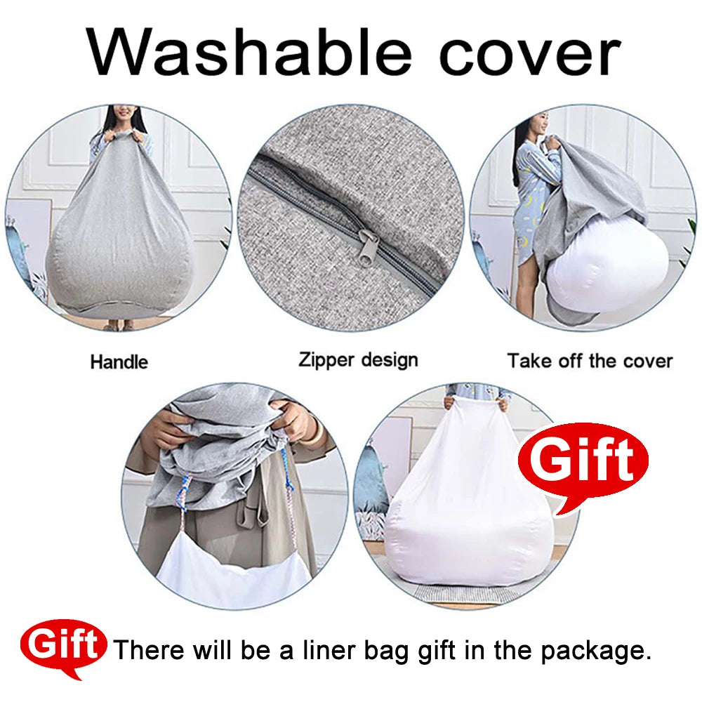 No Stuffed Gray Bean Bag Chair Giant Beanbag Pouf Sofa Bed Puff Ottoman Futon Room Seat Tatami Relax Lounge Furniture