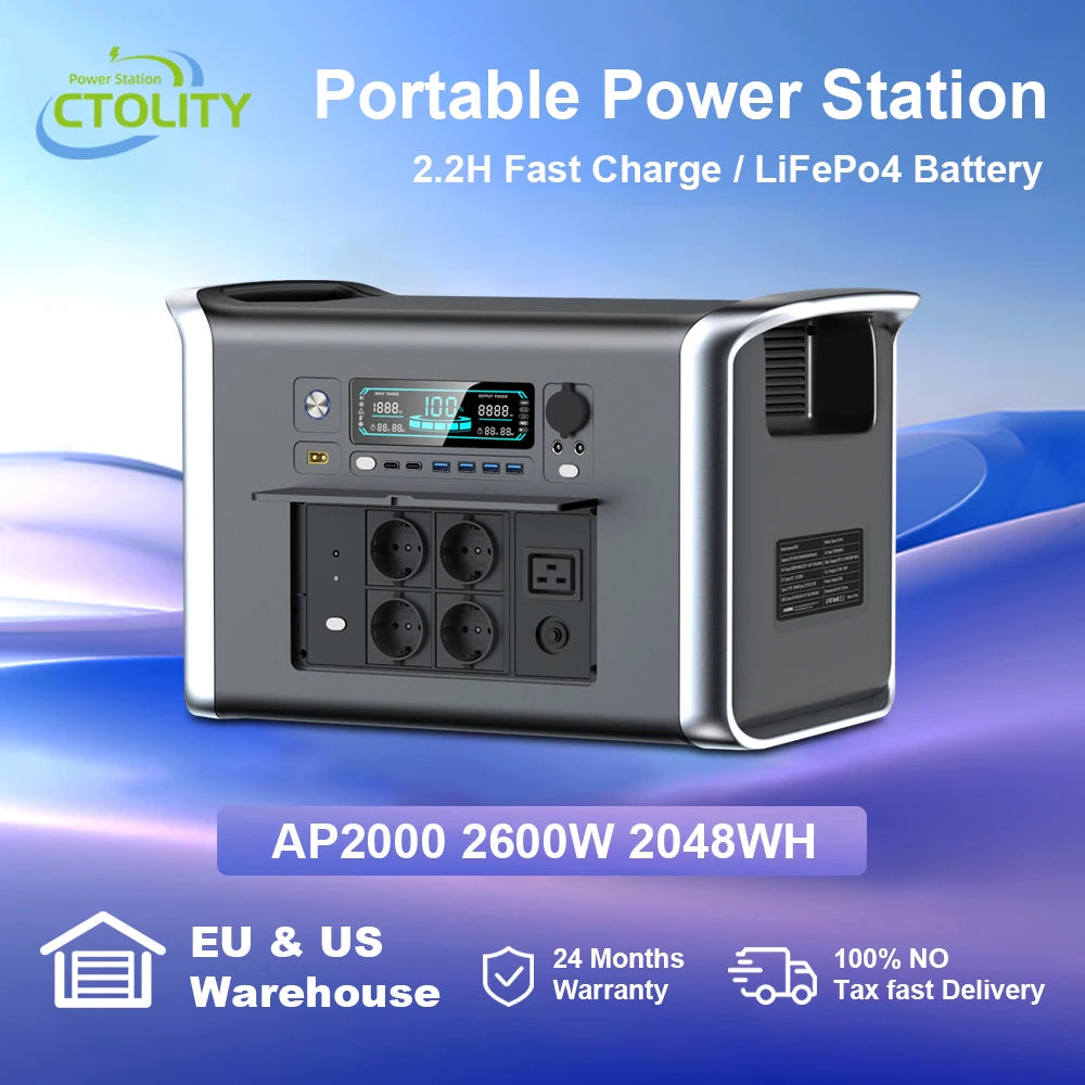 CTOLITY AP2000 2400W centrale électrique Portable 220v AC 2048WH générateur solaire stockage d'énergie alimentation Camping LiFePO4 Batteries