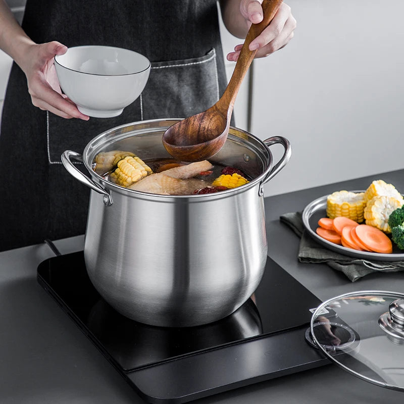 Grand pot en acier inoxydable, idéal pour soupes, ragoût et plus encore, Durable, facile à nettoyer, Gadget de cuisine essentiel, 1 pièce