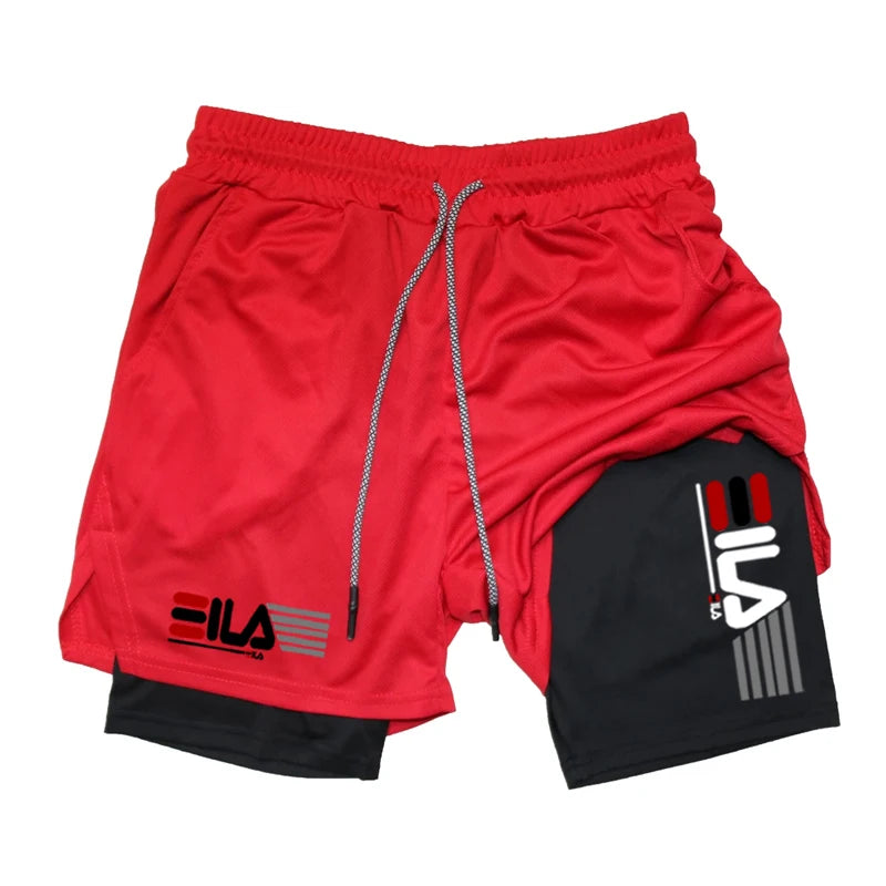 Shorts de compression 2 en 1 pour hommes, culotte de sport respirante à double couche, short de plage décontracté à séchage rapide