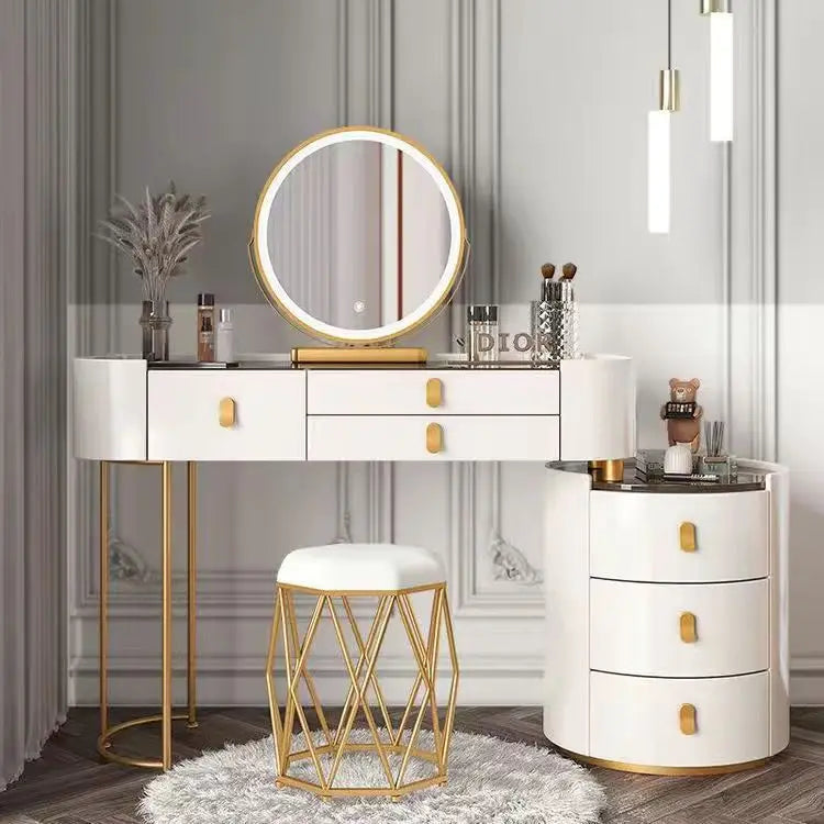 Meuble de chambre à coucher, rangement, chargement sans fil, Bluetooth, commode de maquillage, coiffeuse, Table intelligente avec miroir LED