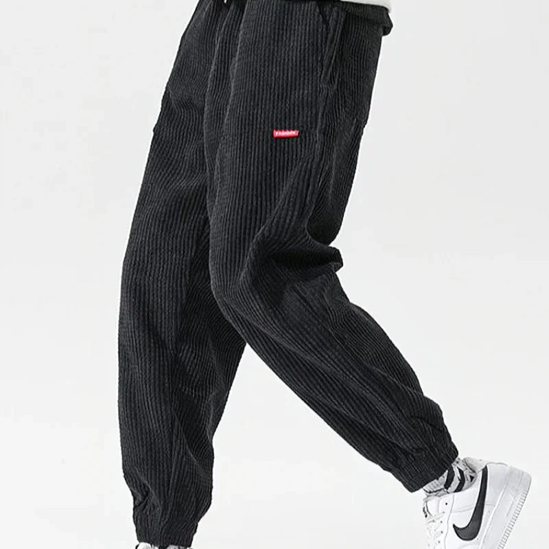 Baggy Corduroy Sweatpants Men Solid Color Casual Autumn Winter Tech Fleece Sport Loose Joggers Harem Pants Male Long Trousers