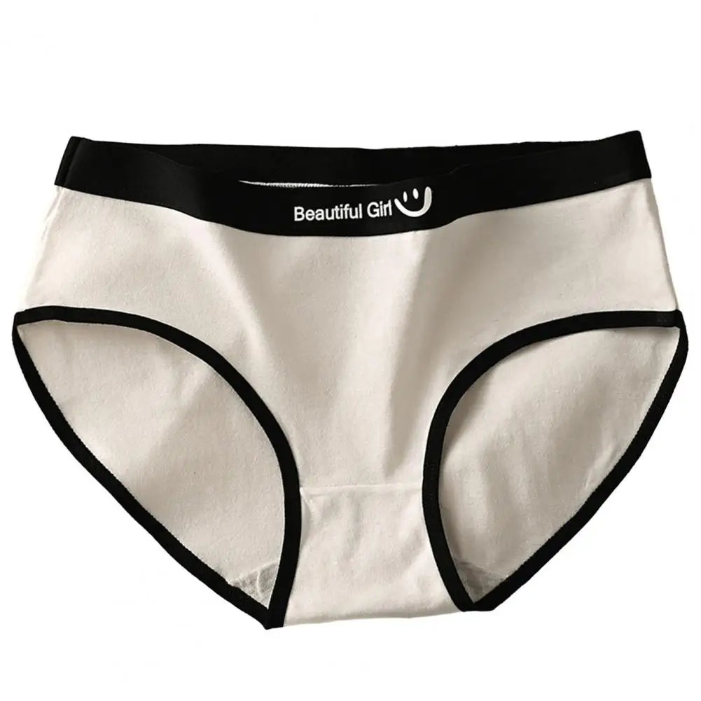 Women Panties Seamless Mid Waist Contrast Color Letter Pattern Elastic Underwear Japanese Style Lady Briefs Underpants