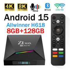 Z1 Max TV Box Android 15 iptv Allwinner H618 Quad Core 4G 5G double WiFi HD 8K 4K lecteur multimédia BT 5.0 prise en charge vocale télécommande TV Box