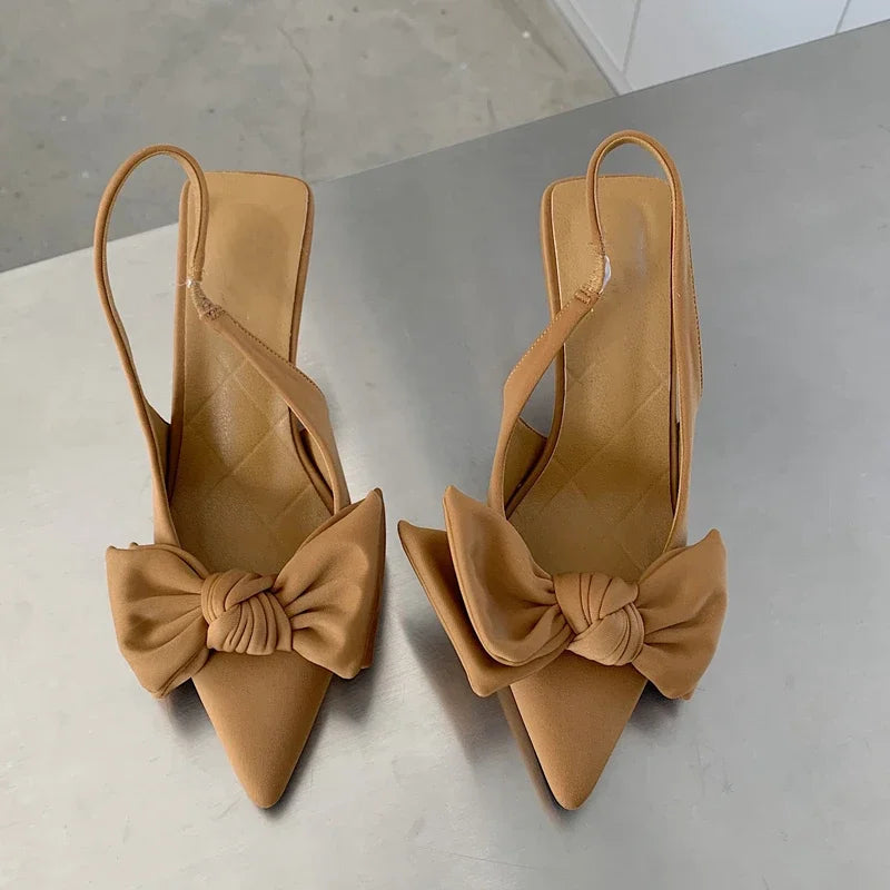 2025 été marque femmes Slingback sandales chaussures à talons mode nœud papillon bout pointu sans lacet dames robe élégante pompes chaussures