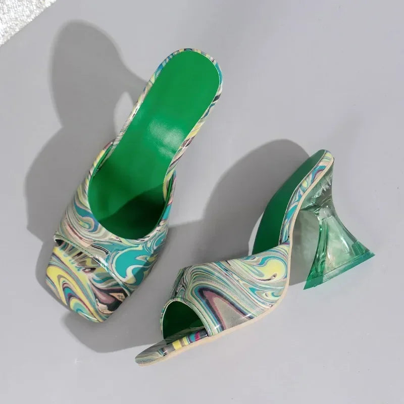 2024 New Women's Slippers Shaped Heel Open Toe Women's Slippers Beach Wear Color Block Fashion Summer Versatile Slippers