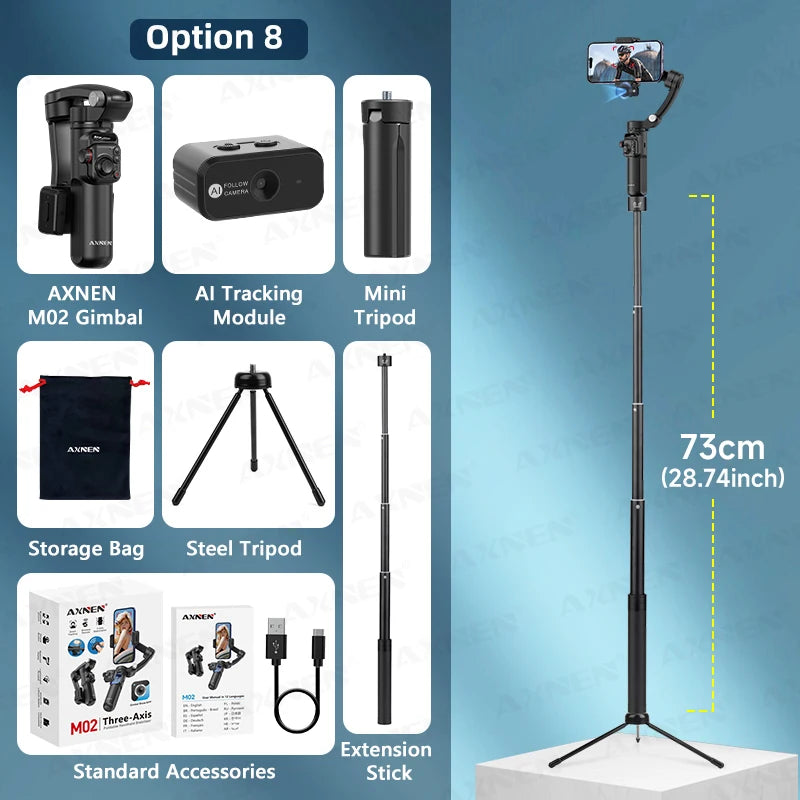AXNEN M02 stabilisateur de Smartphone à cardan 3 axes Anti-secouement enregistrement vidéo jumelles de Selfie portables pour iPhone Android suivi du visage