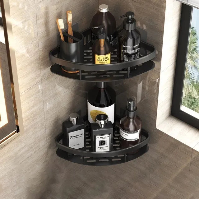 Étagères de salle de bain de luxe sans perçage, étagère murale de douche en aluminium antirouille, porte-serviettes et shampoing, organisateur de salle de bains, accessoire