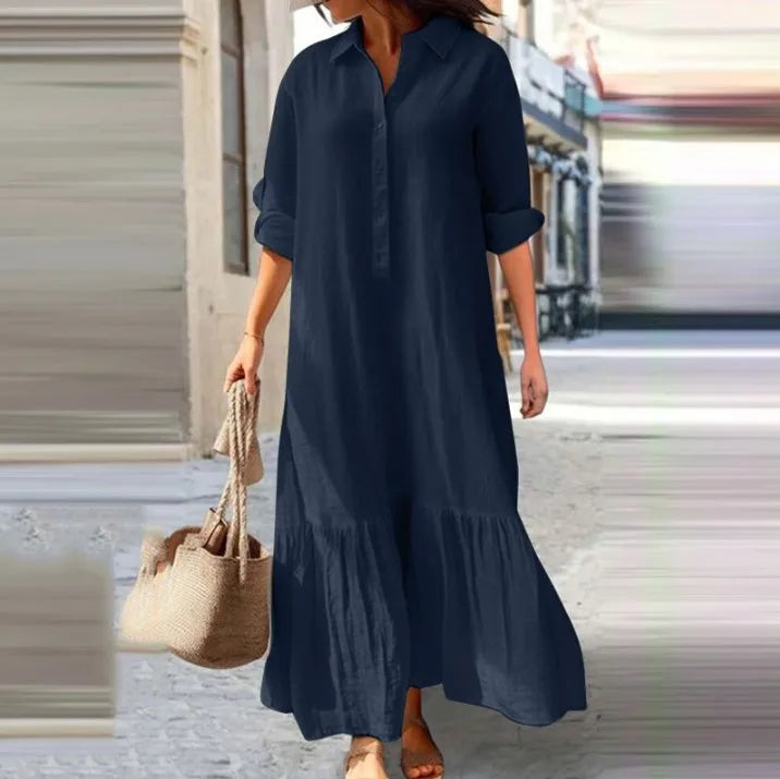 Robe décontractée à manches longues pour femmes, tenue de bureau, mode printemps-été, élégante, couleur unie, chemise, 2024