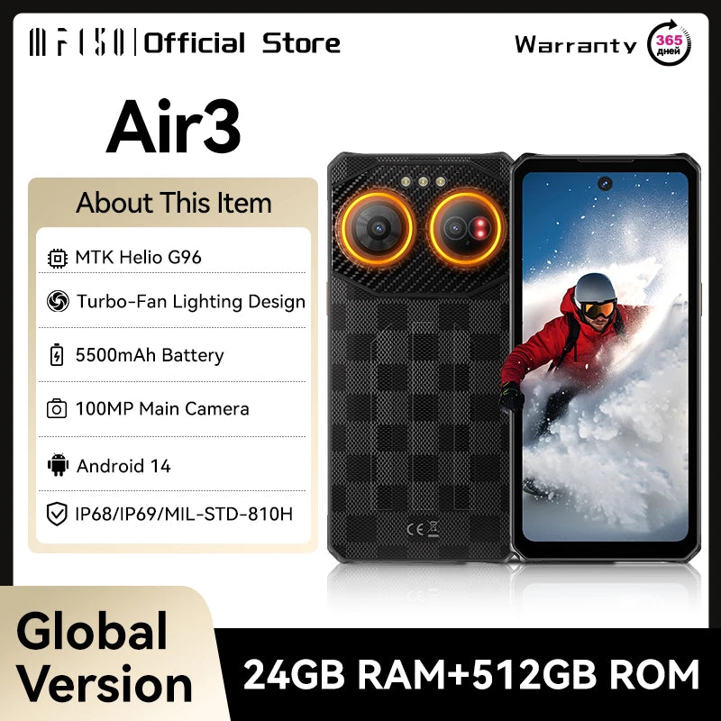 IIIF150 Air3 Smartphone robuste Android 14 téléphone portable 12GB 512GB 100MP caméra île dynamique ultra-mince robuste 30W Charge rapide