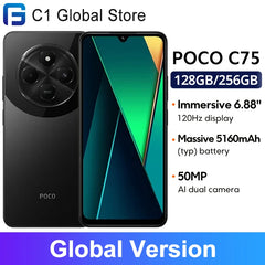Version mondiale POCO C75 Smartphone NFC 120Hz 6.88 "écran Dot Drop Helio G81 Ultra 50MP AI double caméra batterie 5160mAh massive